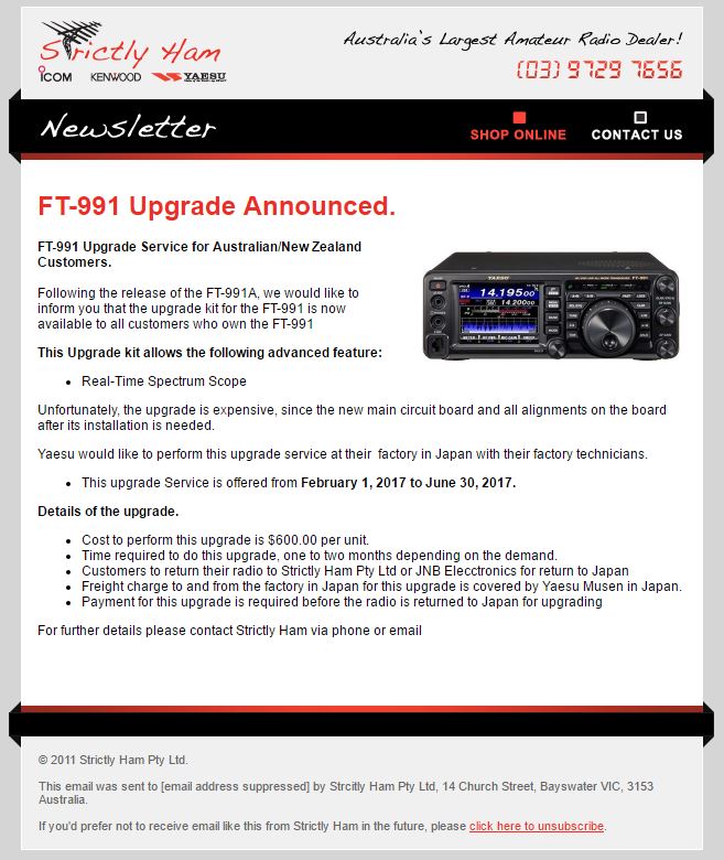 Ft 991 Australian Upgrade Pricing Announced Oxley Region Amateur Radio Club